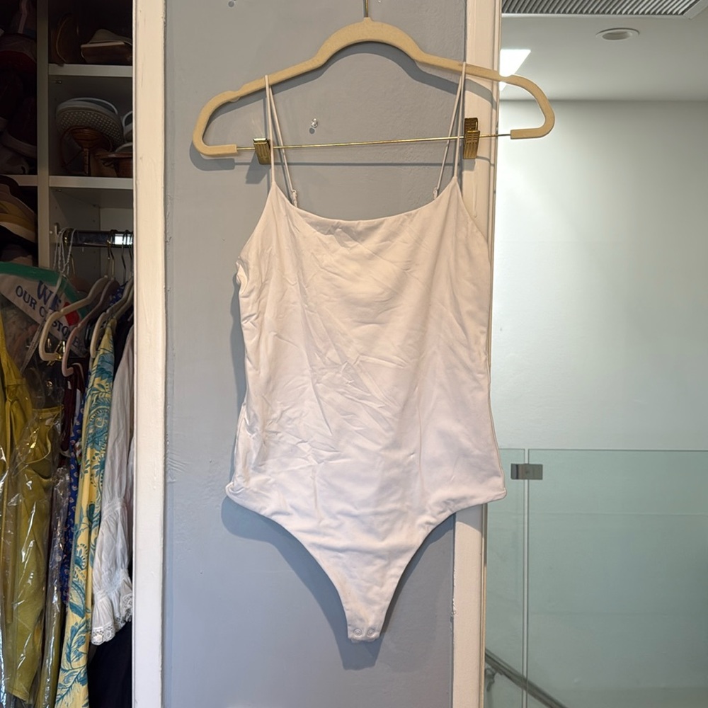 Nuuds White Cami Spaghetti Strap Bodysuit